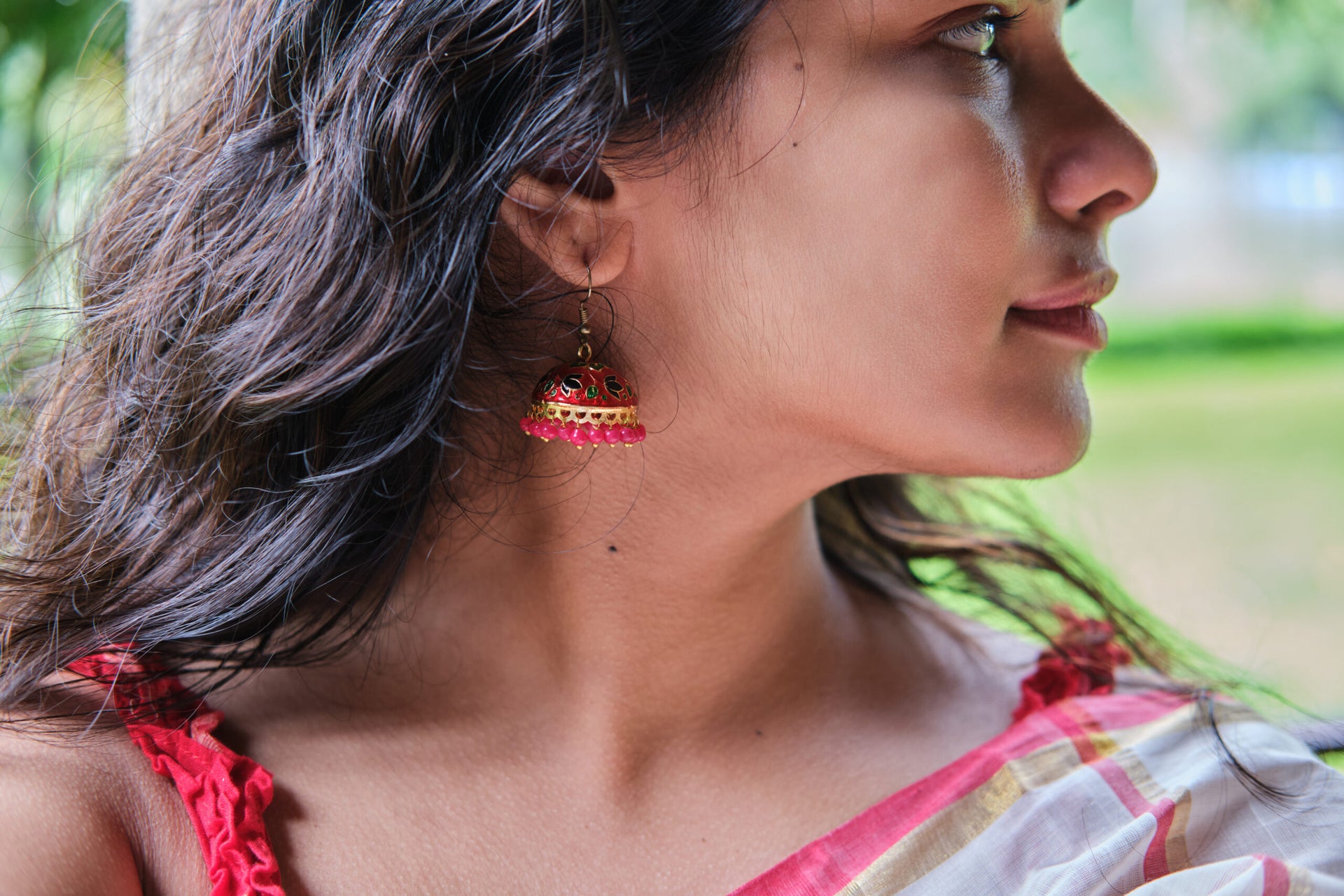 Red enamel jhumka 2