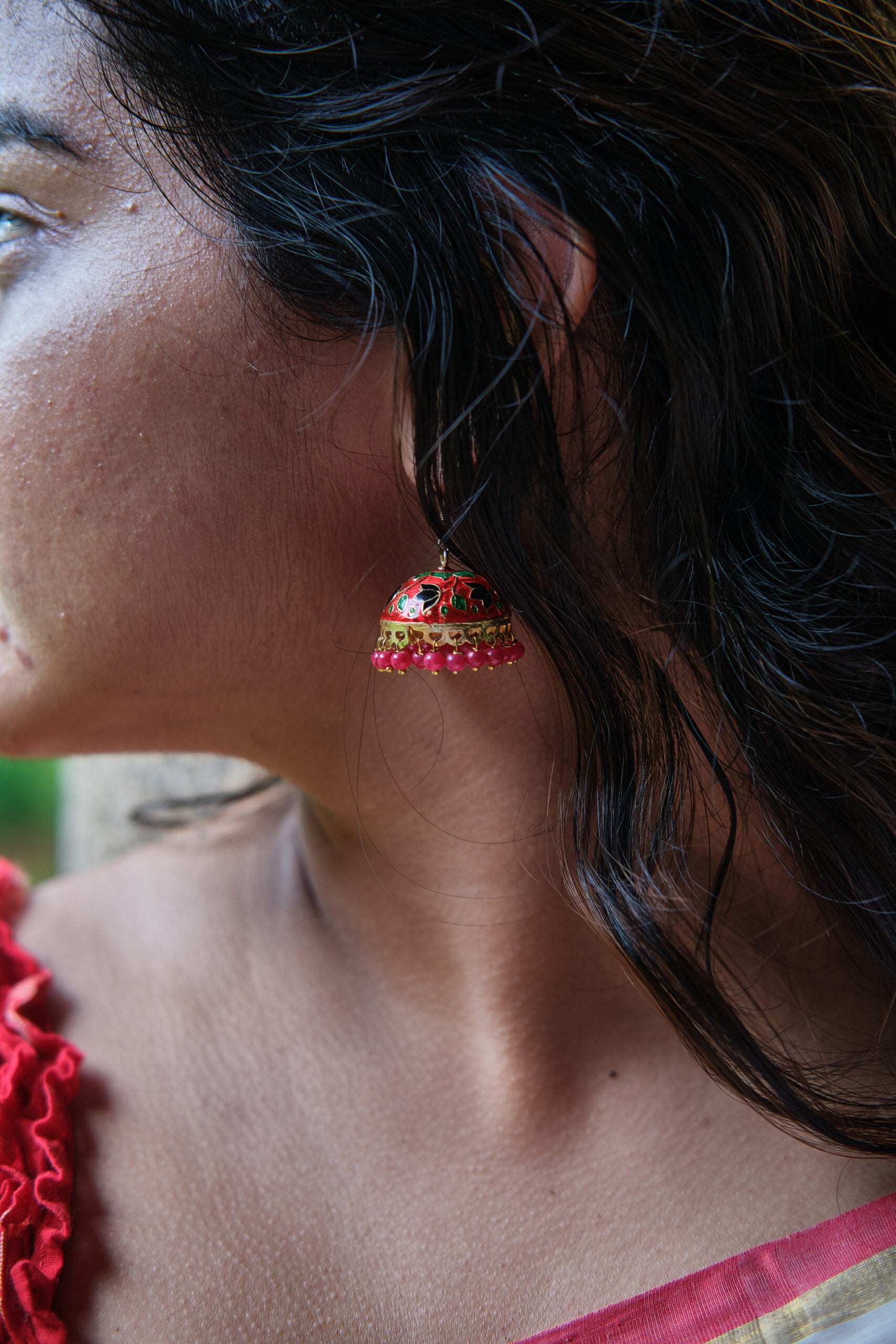 Red enamel jhumka 4