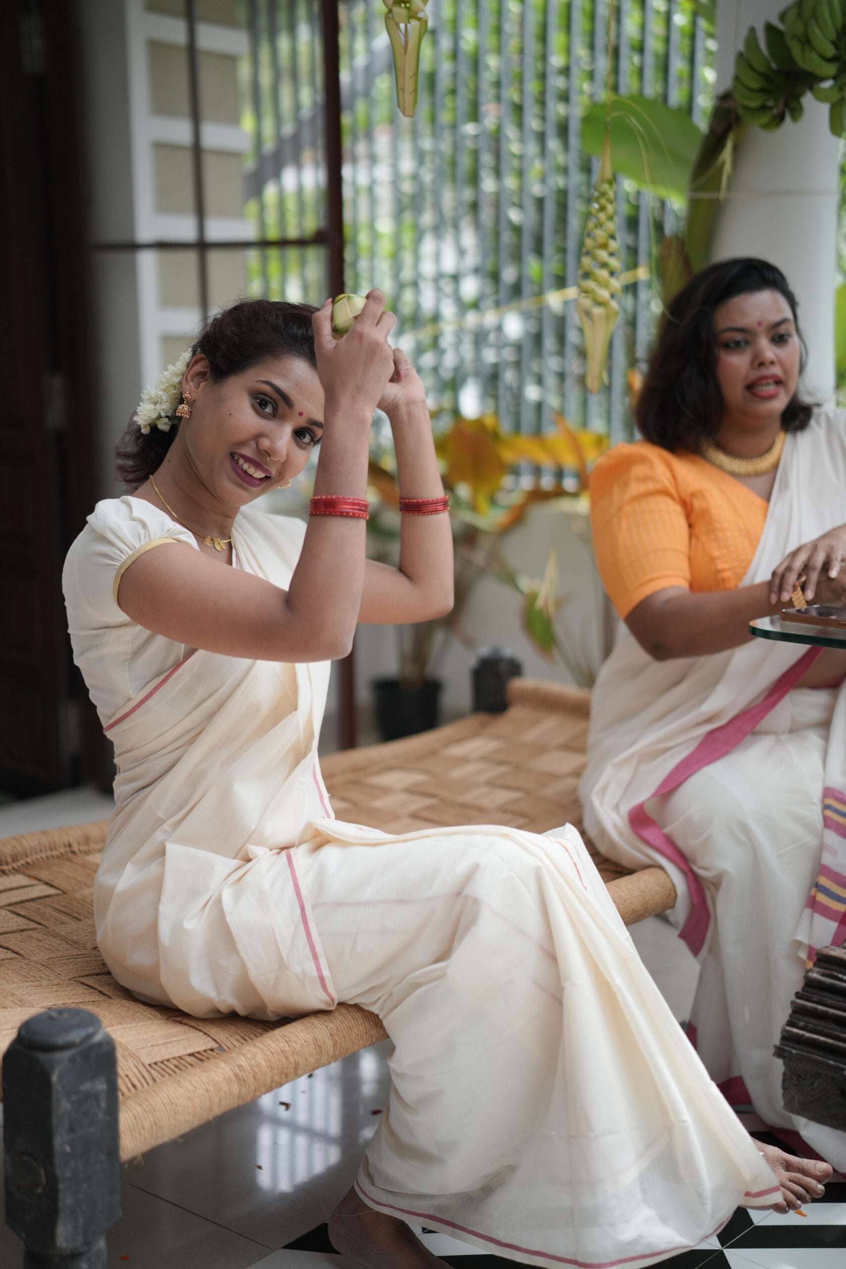Red kara and golden kasavu set mundu 5