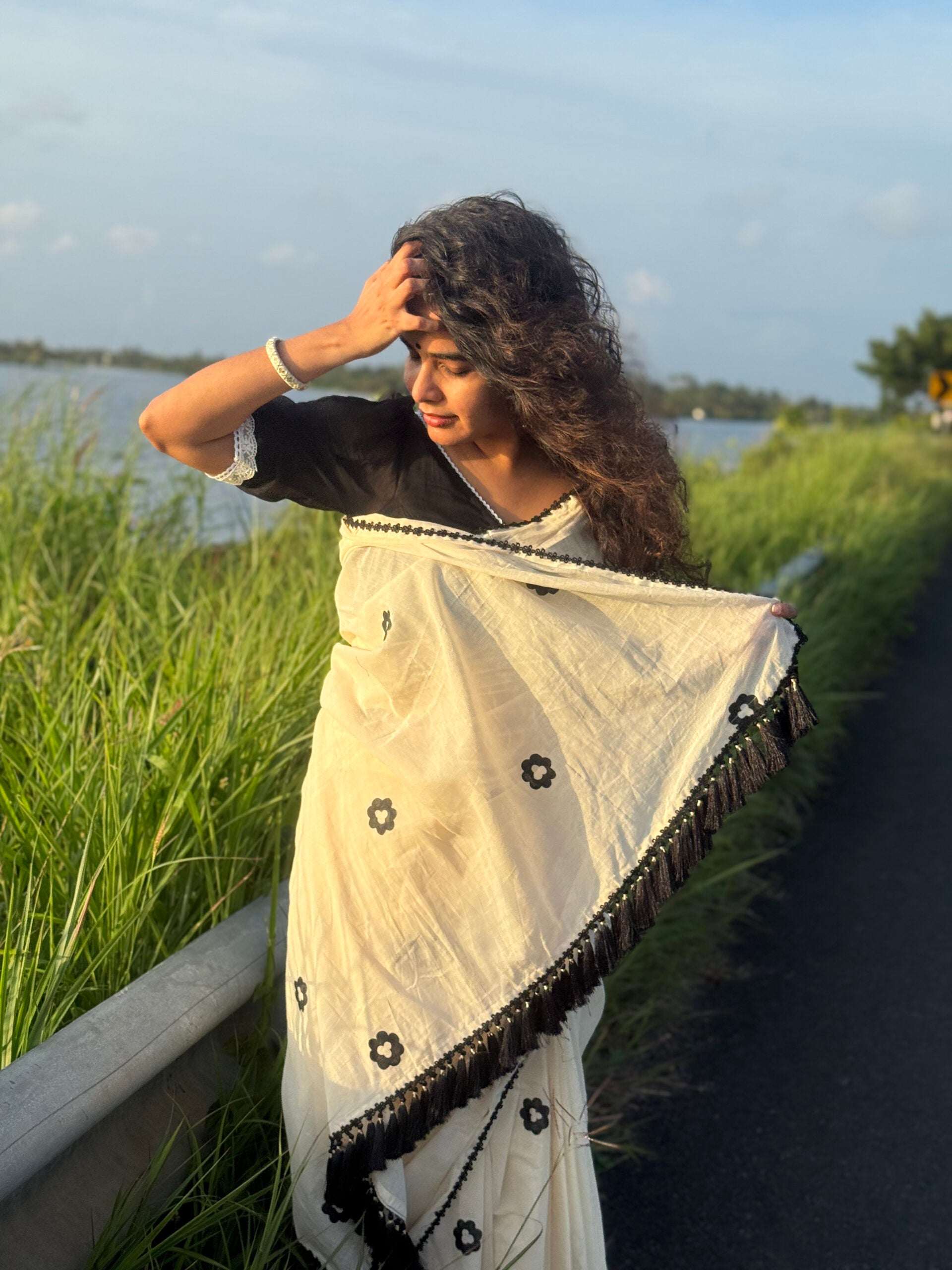 Black blossom Handpainted saree 3