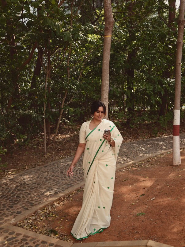 Green polka dots Saree 2