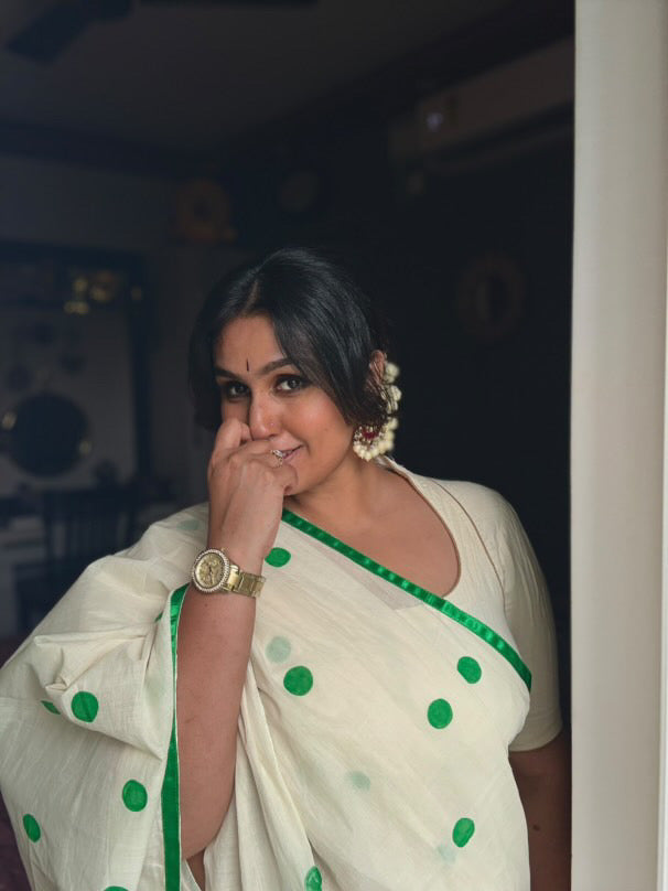 Green polka dots Saree 12