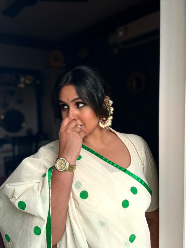 Green polka dots Saree 8