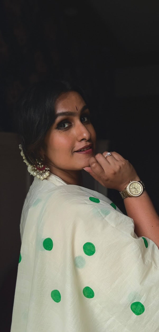 Green polka dots Saree 5