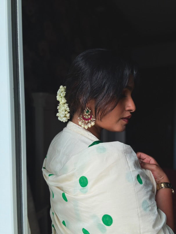 Green polka dots Saree 4
