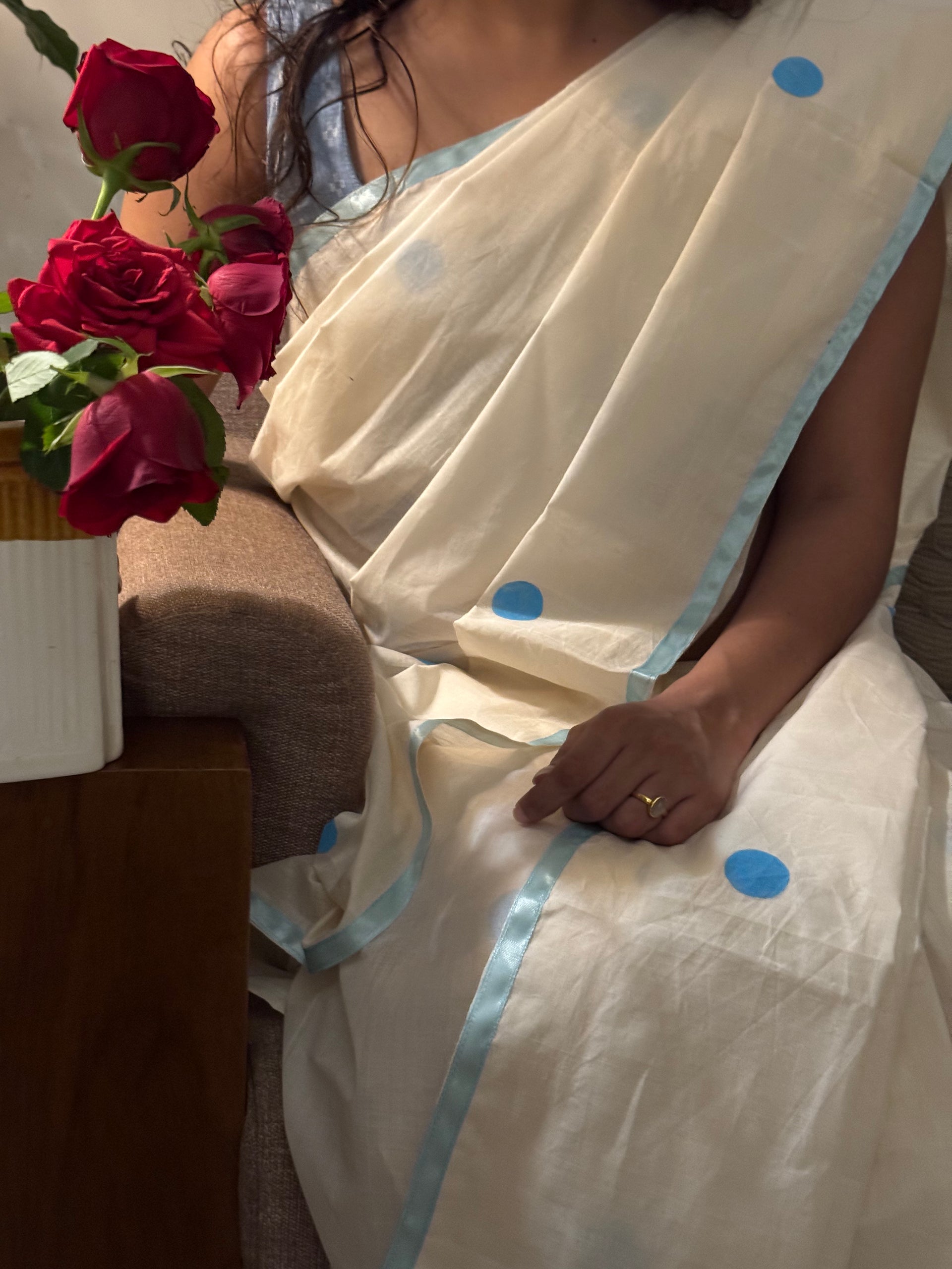Blue polka dot saree