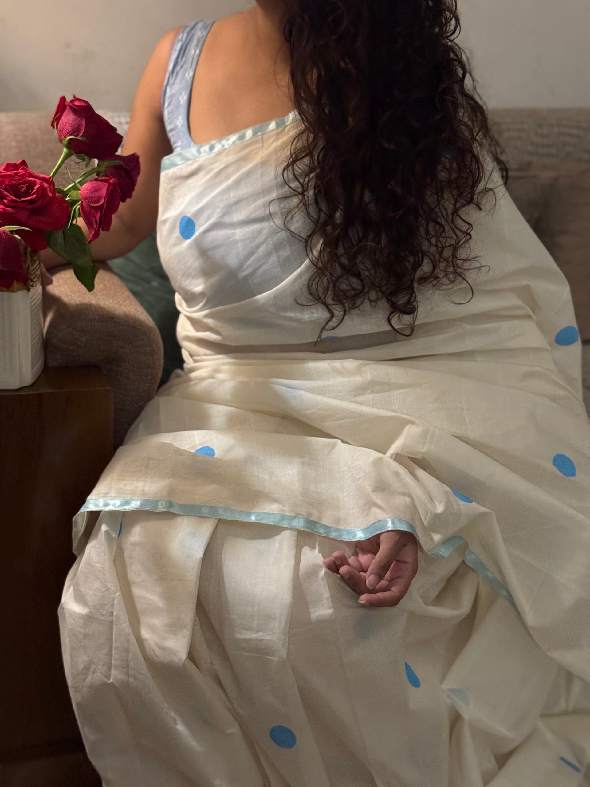 Blue polka dot saree