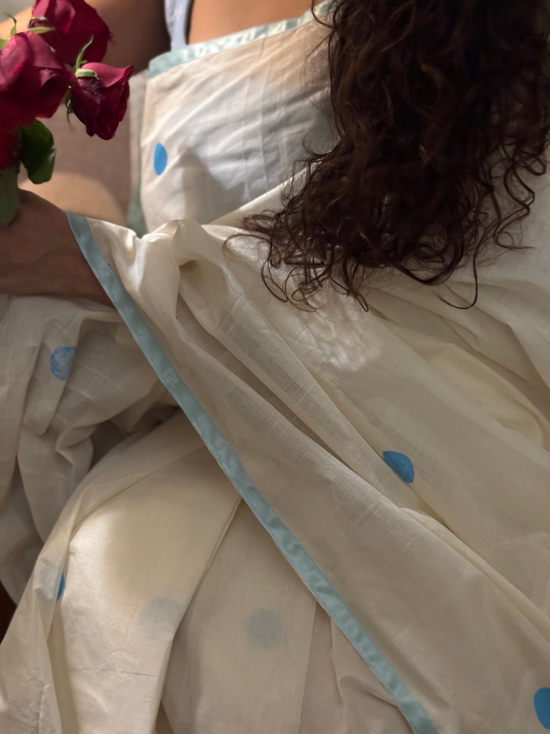 Blue polka dot saree
