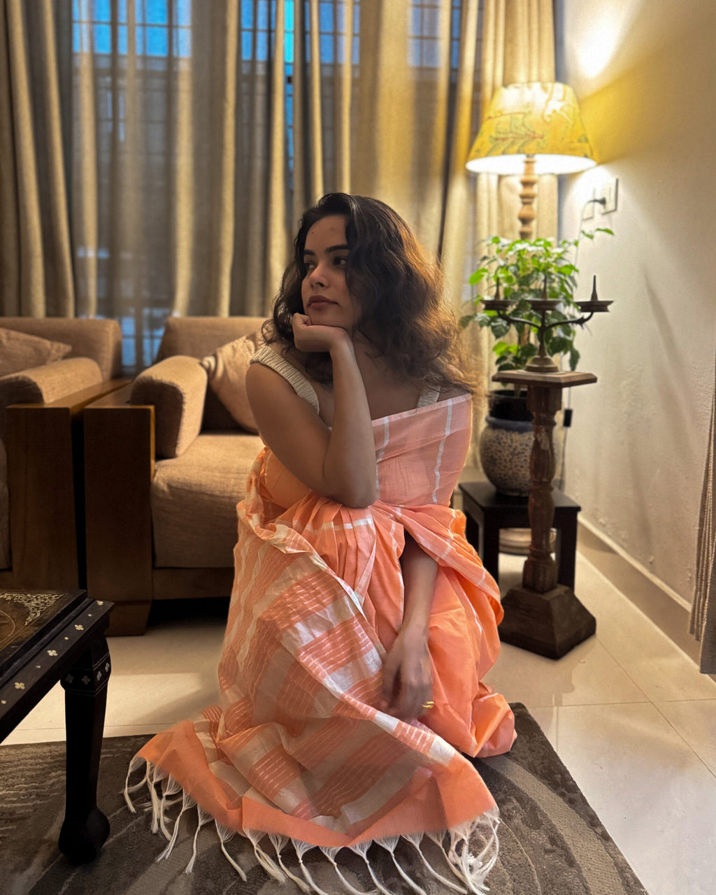 Creamy peach Saree 4