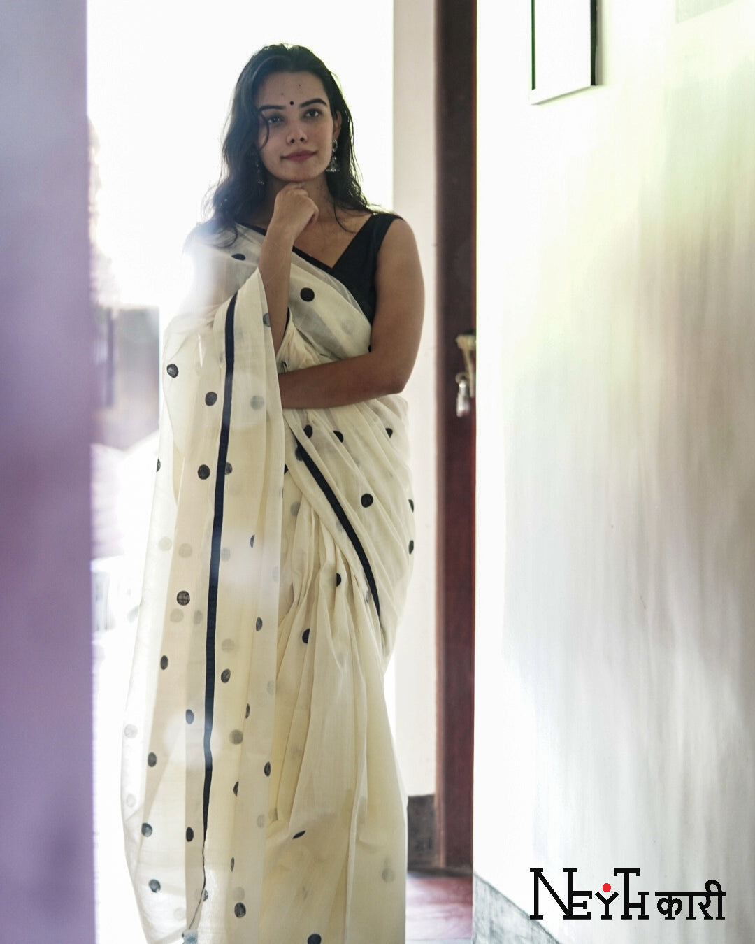 POLKA DOT SAREE WITH SATIN BORDER 2