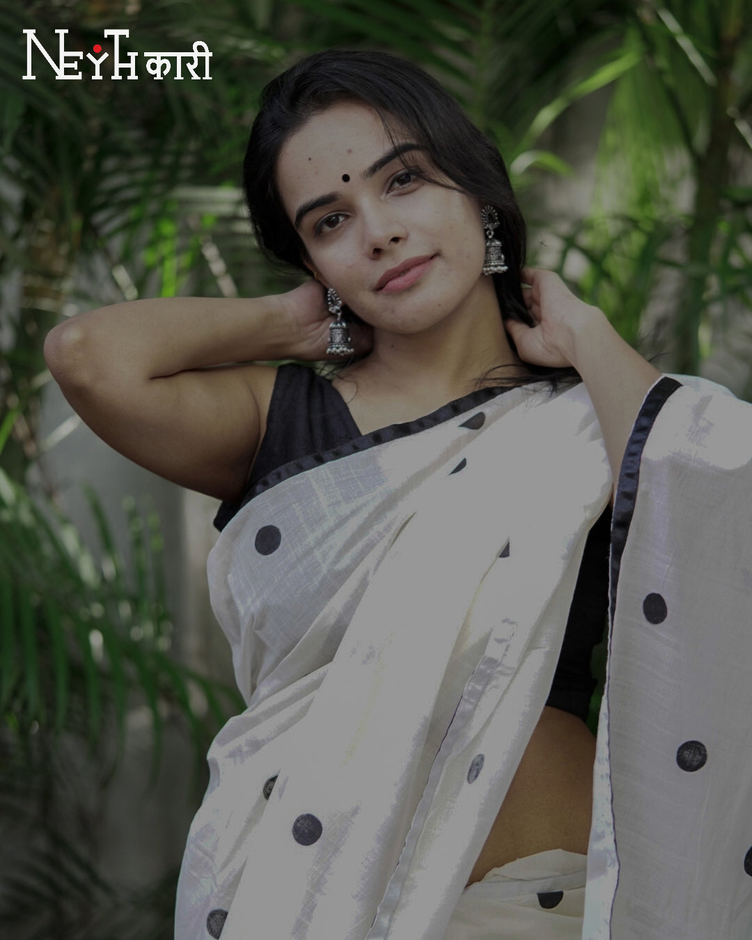 POLKA DOT SAREE WITH SATIN BORDER 3