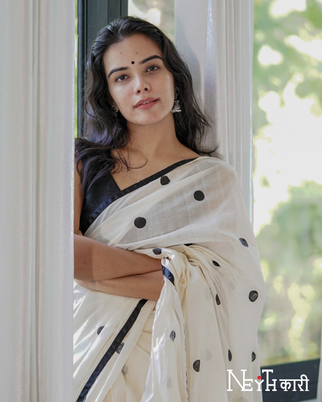 POLKA DOT SAREE WITH SATIN BORDER 5