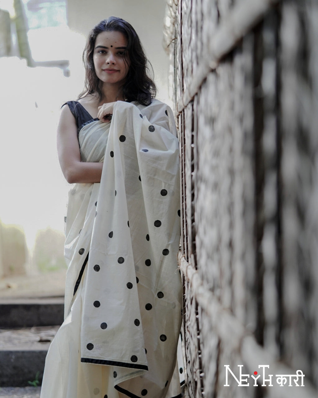 POLKA DOT SAREE WITH SATIN BORDER 8